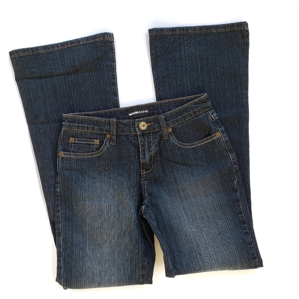 Marianne Jeans Juniors Size 3/4 Blue Dark Wash Flare - Picture 2 of 3